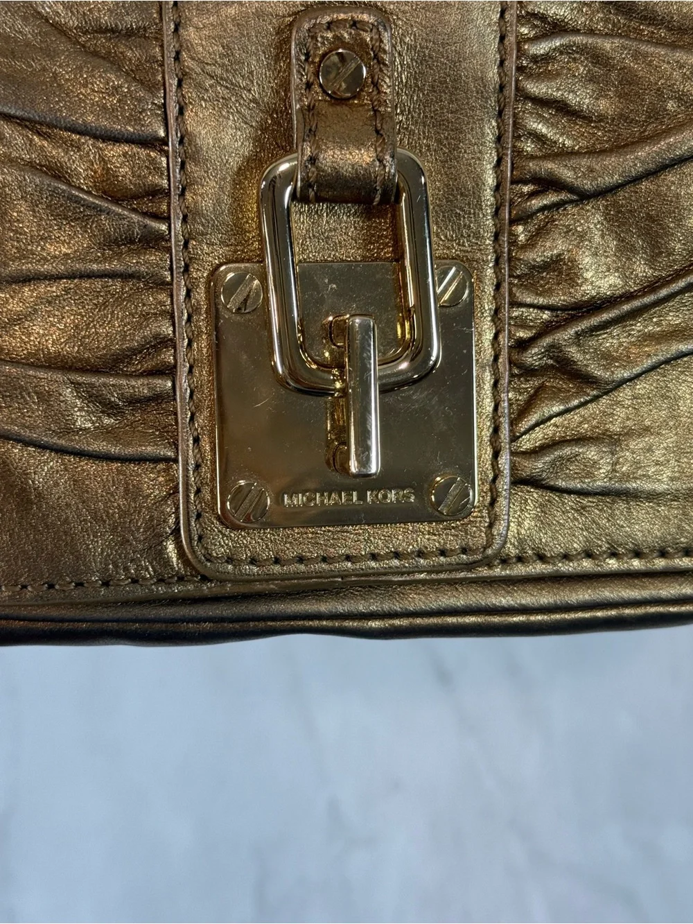 🔥Michael Kors Metallic Gold Leather Clutch with Gold Hardware EC🔥